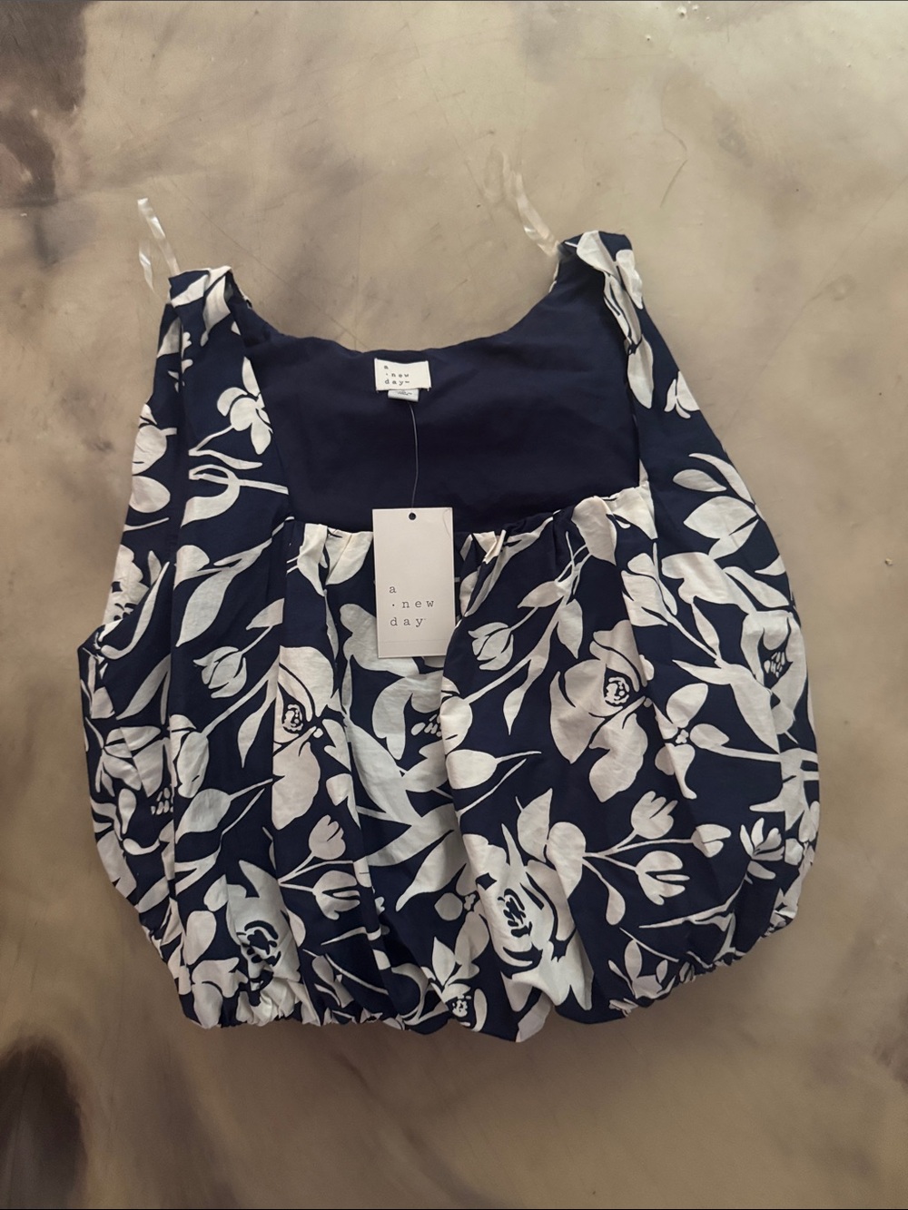 a new day Navy & White Floral Bubble Hem Tank